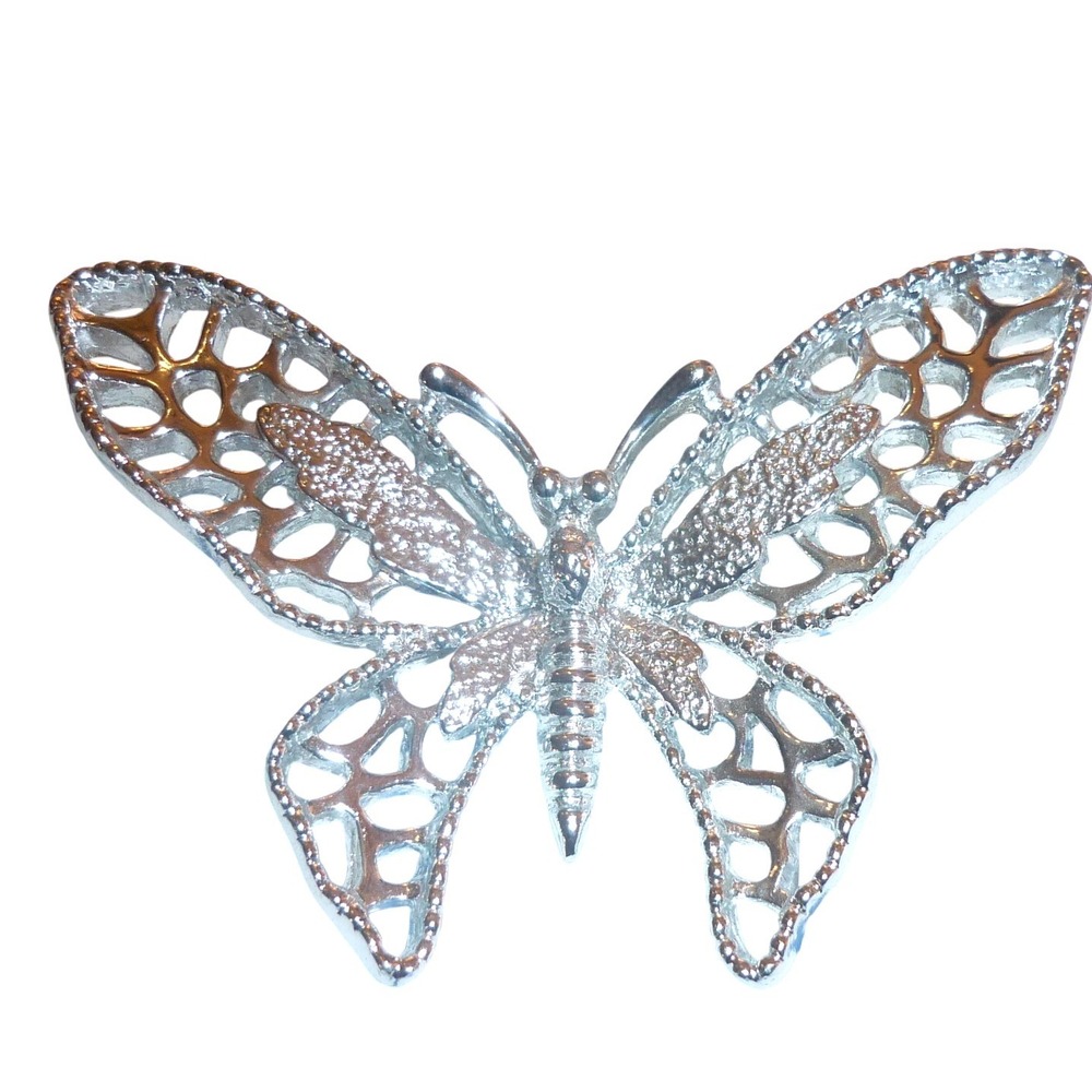 Vintage Sarah Coventry Madame Butterfly Brooch Silver‎ Tone Openwork Pin 1971